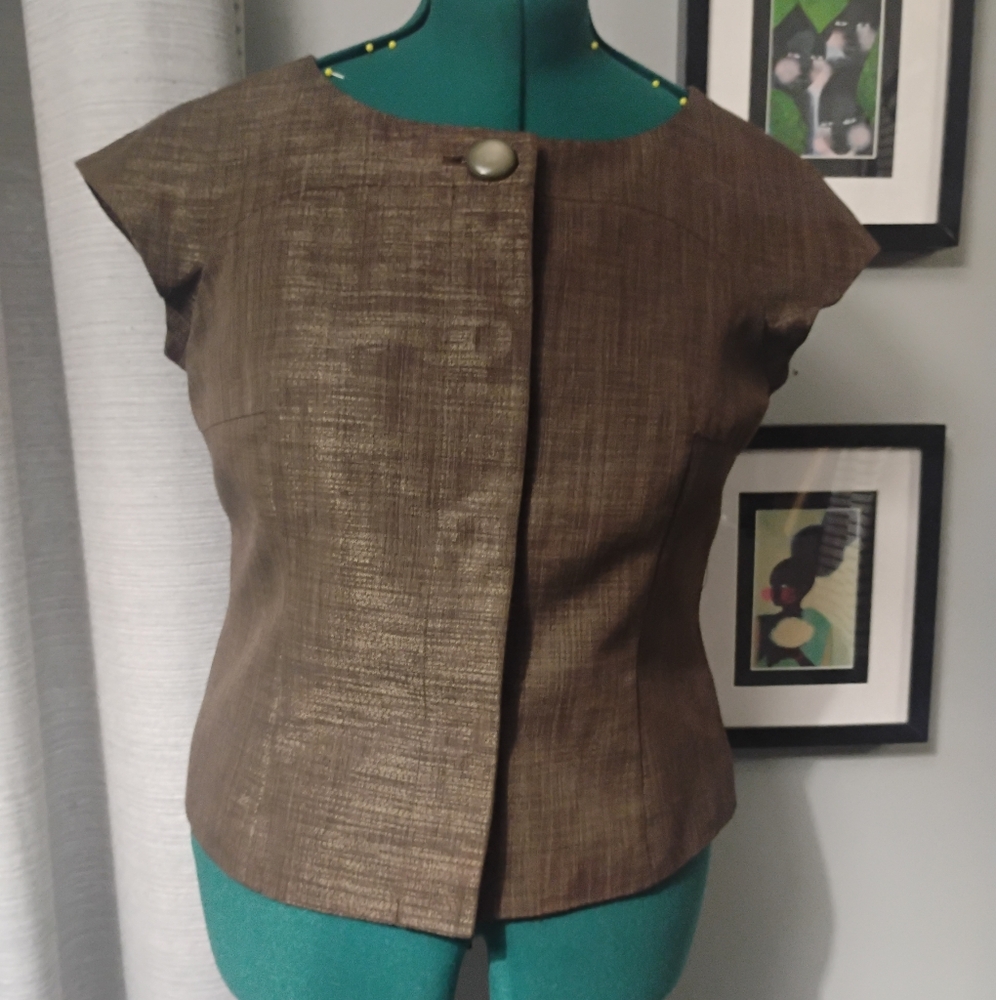 Anne Klein Bronze Cap Sleeved Blazer Sz 10 - Picture 2 of 14